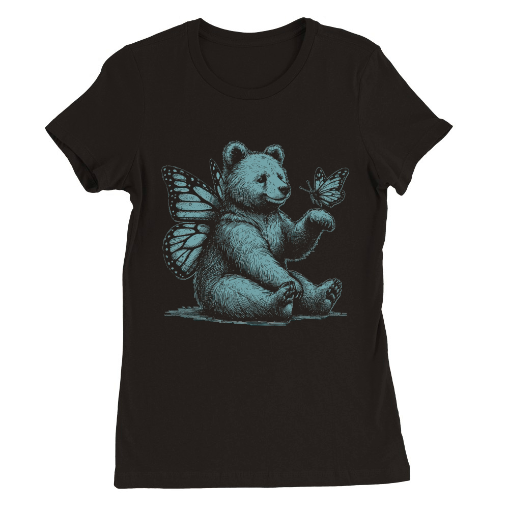 Bear With Butterfly Wings Vintage D Retro Green GR Premium Womens Crewneck T-shirt