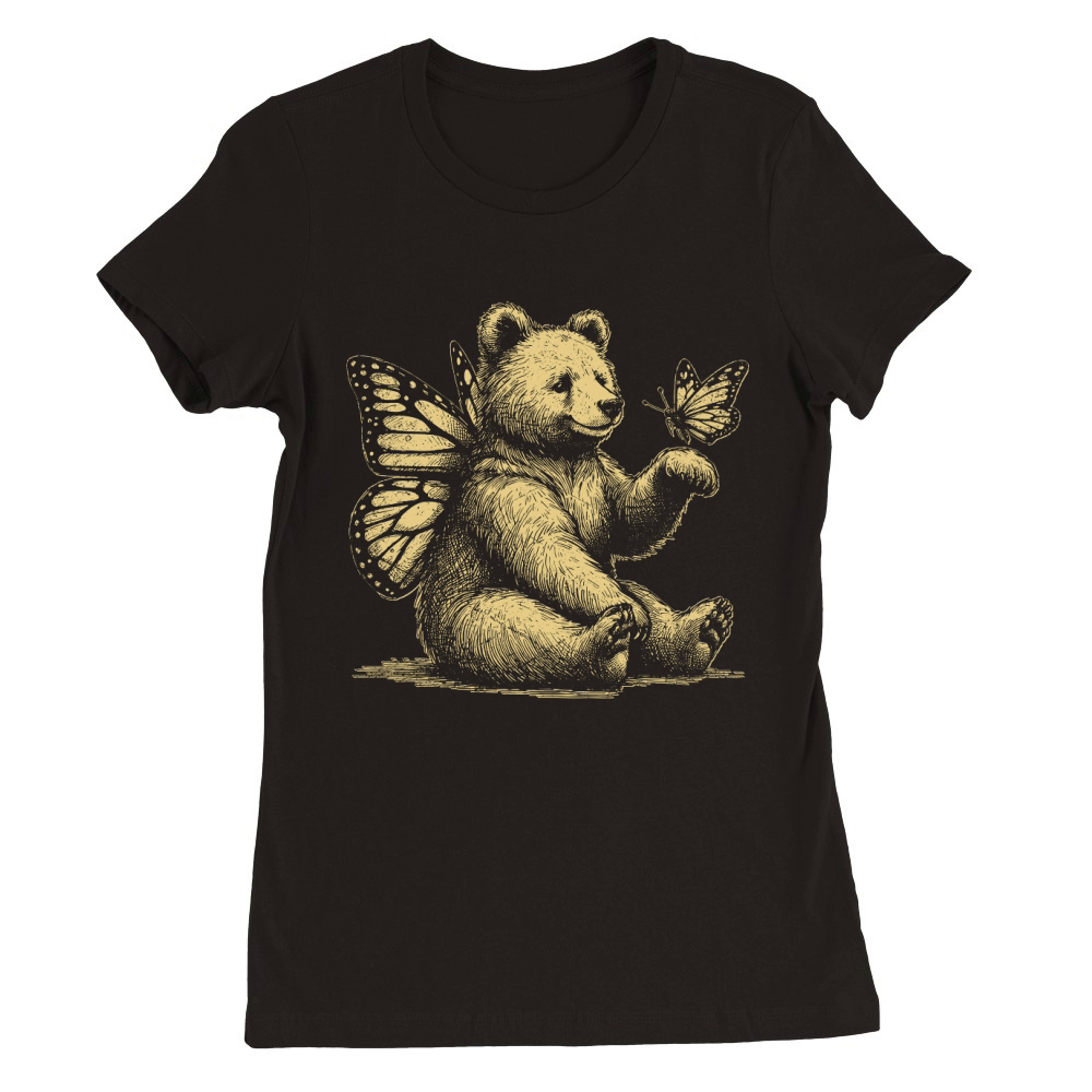 Bear With Butterfly Wings Vintage D Yellow GR Premium Womens Crewneck T-shirt