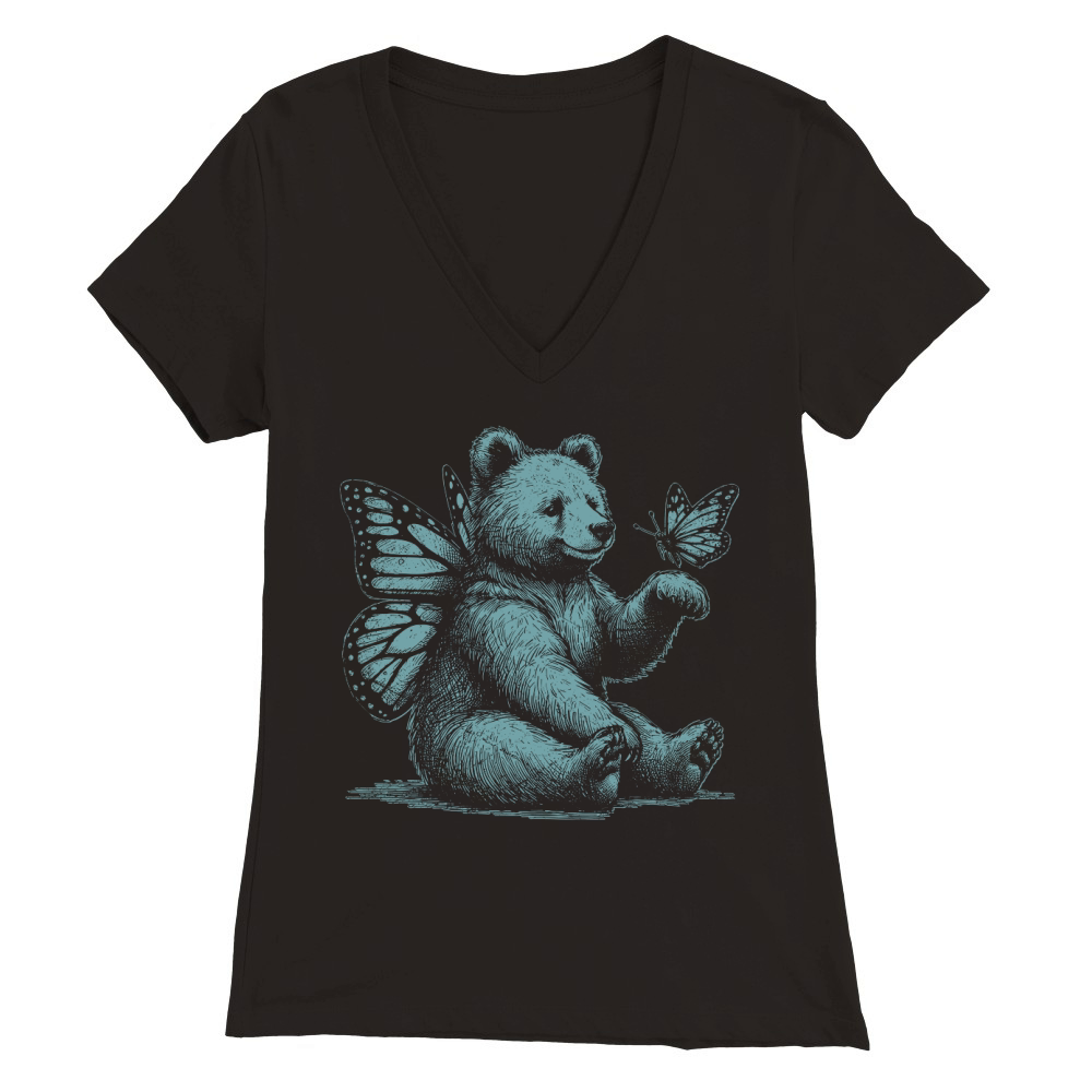 Bear With Butterfly Wings Vintage D Retro Green GR Premium Womens V-Neck T-shirt