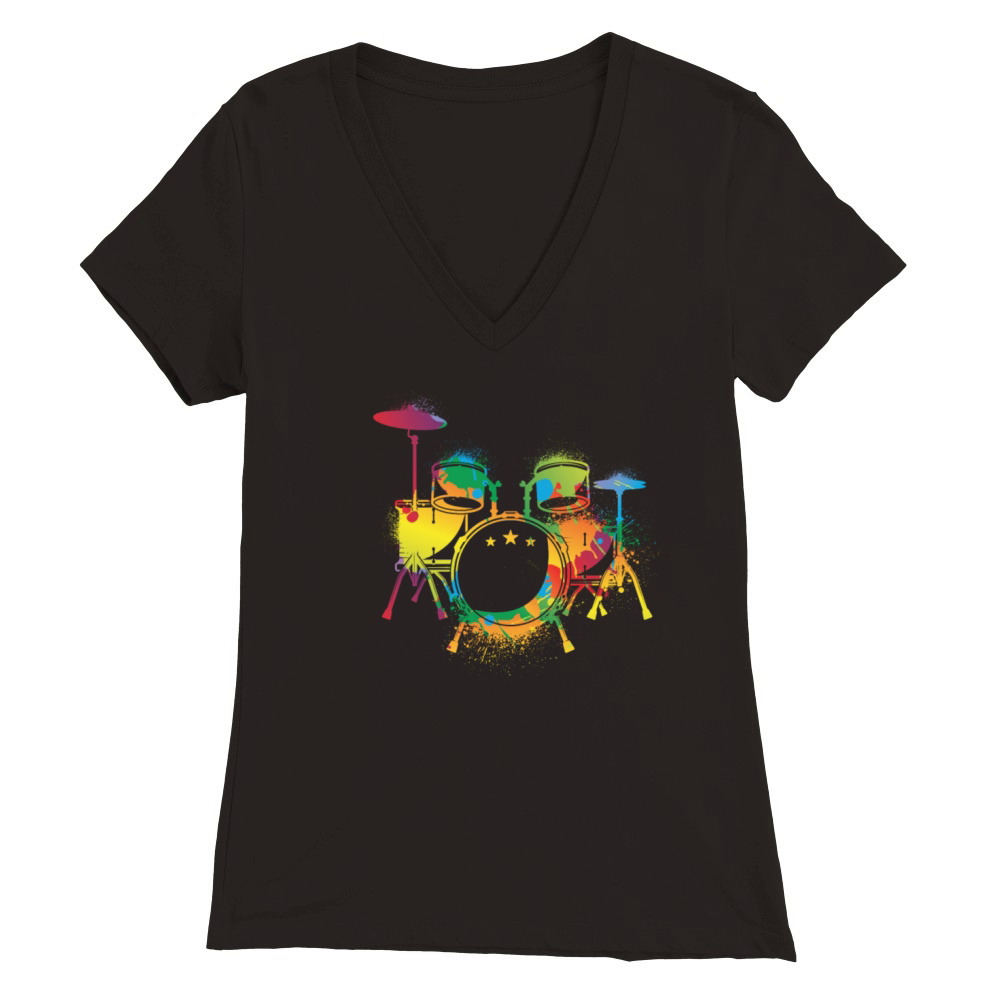 Drumming Colorful Drum Set Retro Drummer Premium Womens V-Neck T-shirt