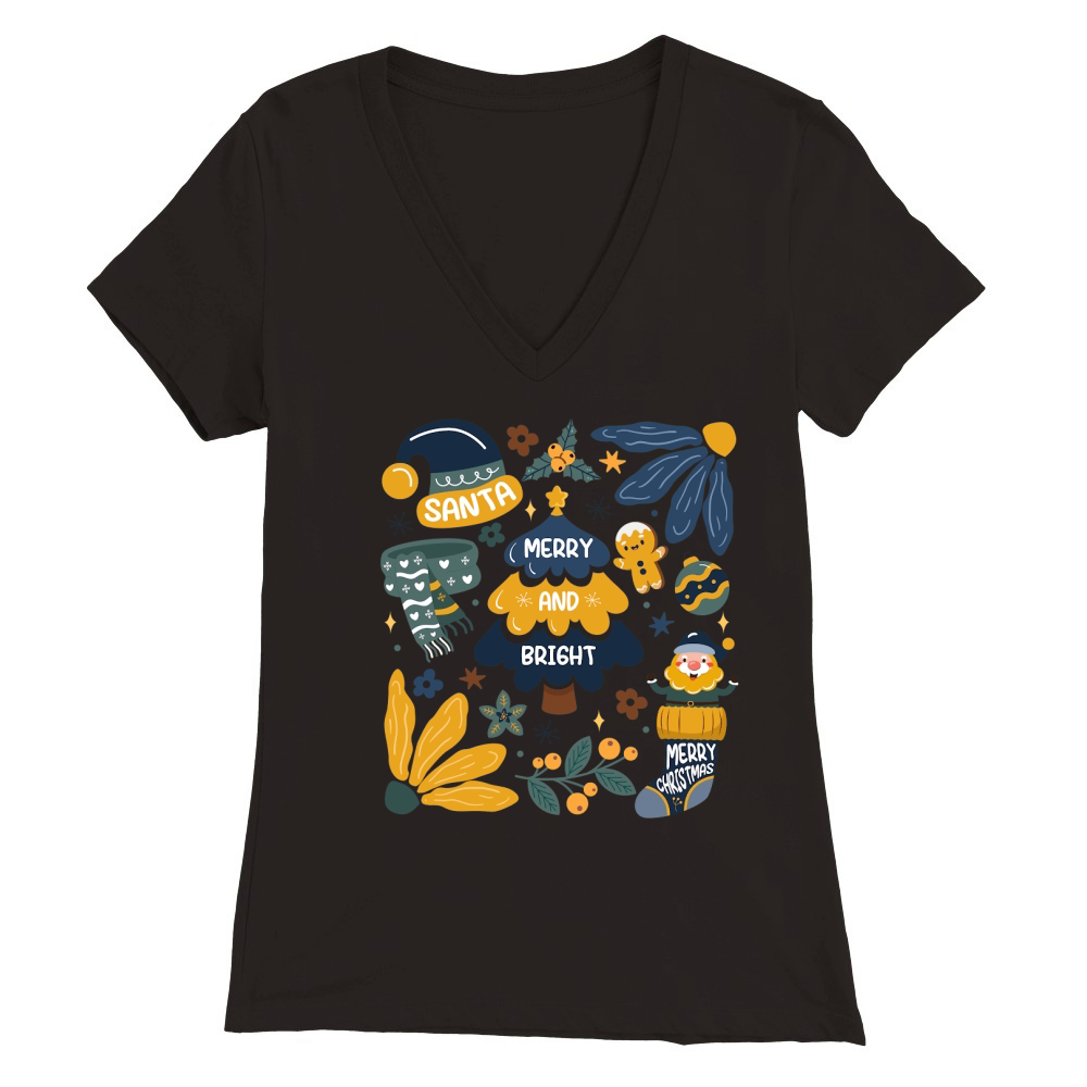 Merry and Bright Boho Christmas 2 Premium Womens V-Neck T-shirt