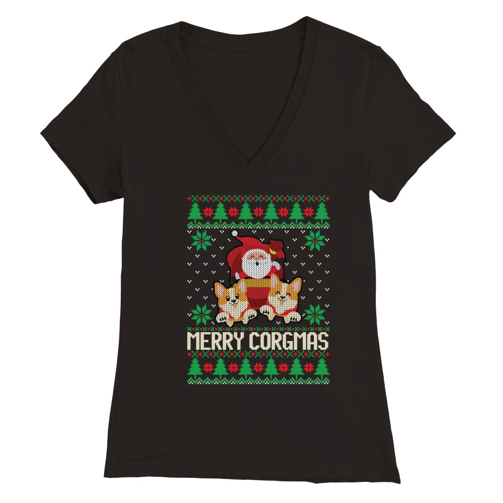 Merry corgmas ugly Christmas Premium Womens V-Neck T-shirt