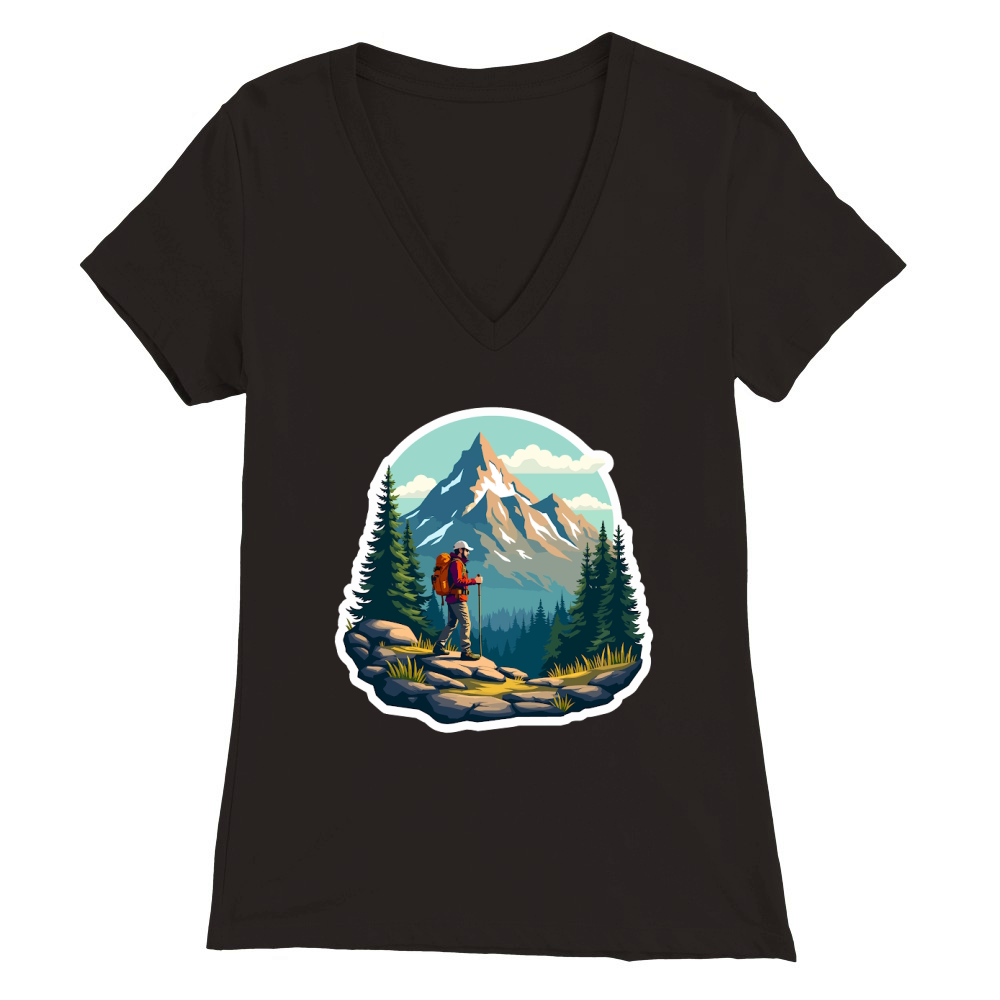 Mountain explorer hiking adventure Illus 19 Premium Womens V-Neck T-shirt