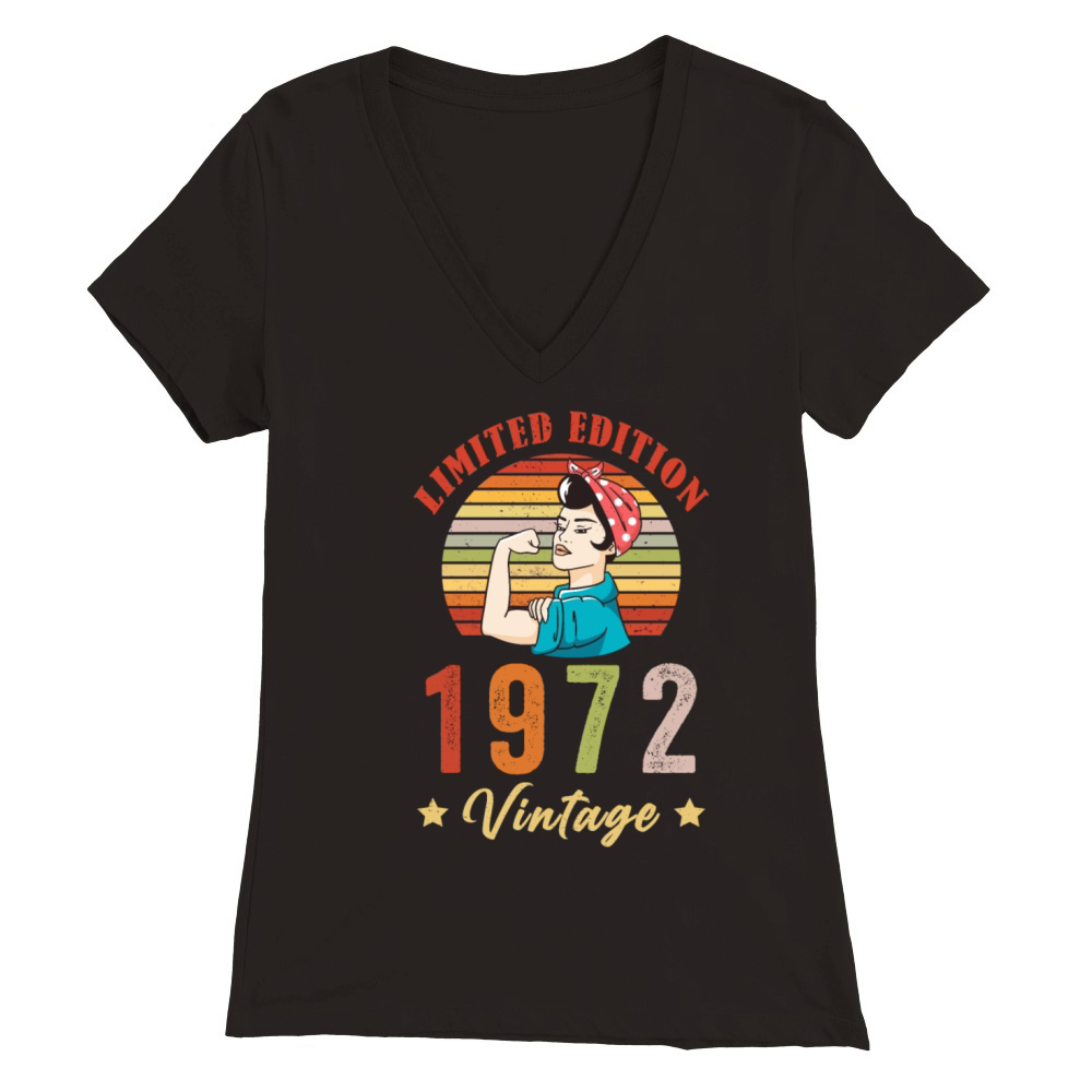 Retro Vintage 1972 50th Birthday Limited Edition Premium Womens V-Neck T-shirt