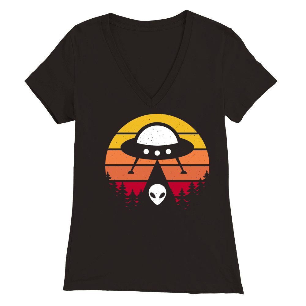 Vintage UFO Alien 9 Premium Womens V-Neck T-shirt