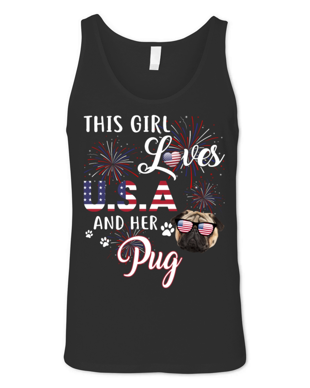 This Girl Loves USA And Her Pug 4th Of July Tshirt Unisex Jersey Tank