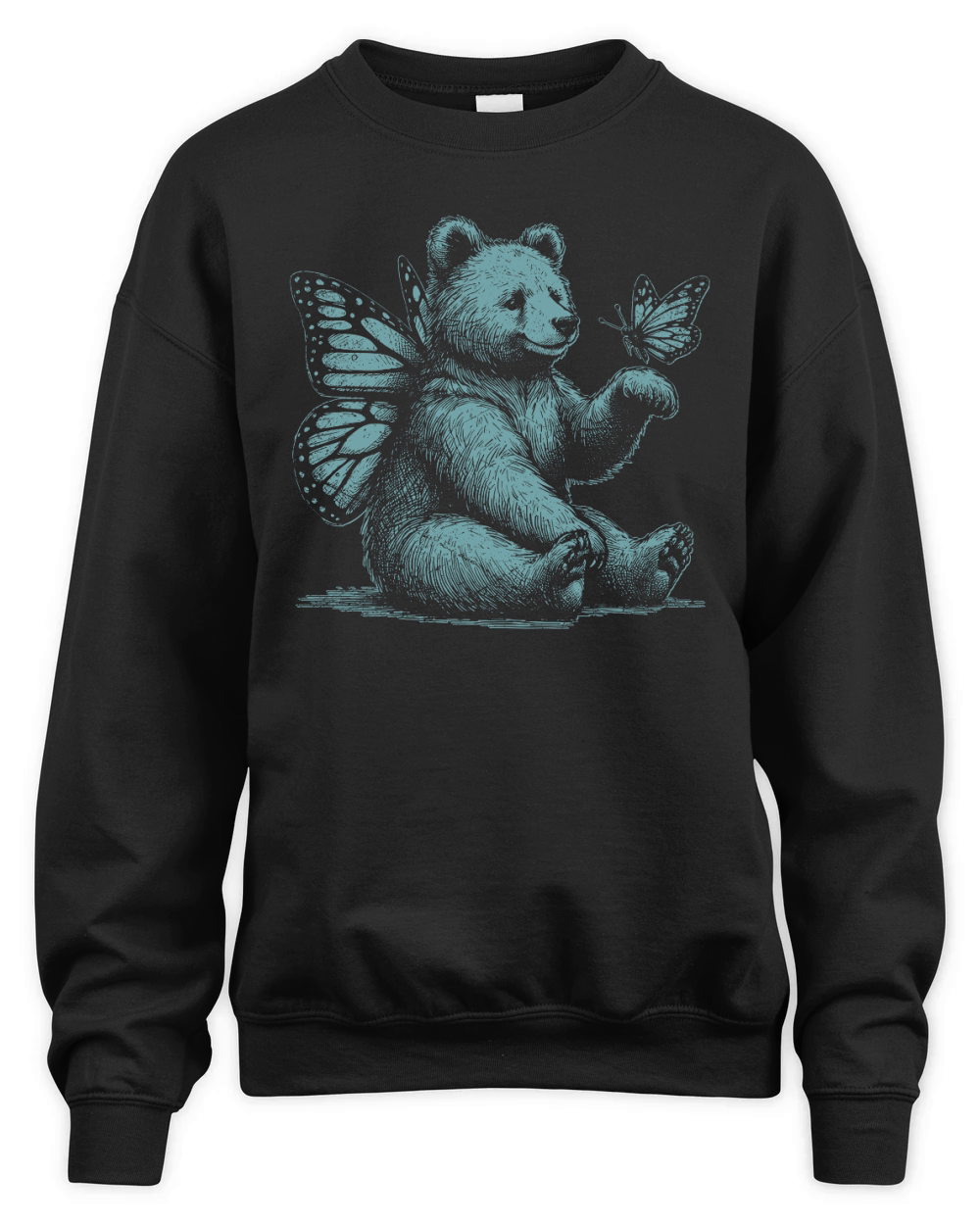 Bear With Butterfly Wings Vintage D Retro Green GR Unisex Premium Crewneck Sweatshirt