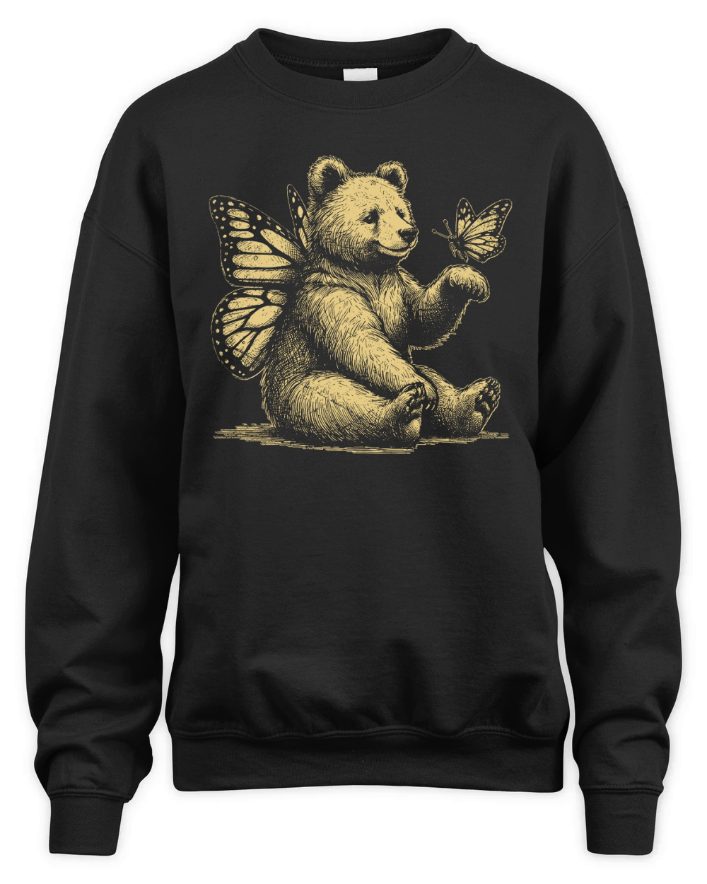 Bear With Butterfly Wings Vintage D Yellow GR Unisex Premium Crewneck Sweatshirt