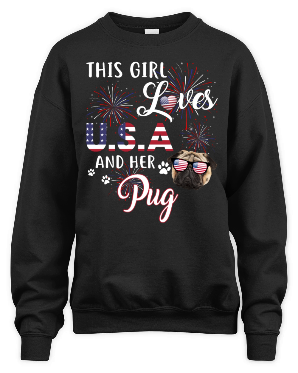 This Girl Loves USA And Her Pug 4th Of July Tshirt Unisex Premium Crewneck Sweatshirt