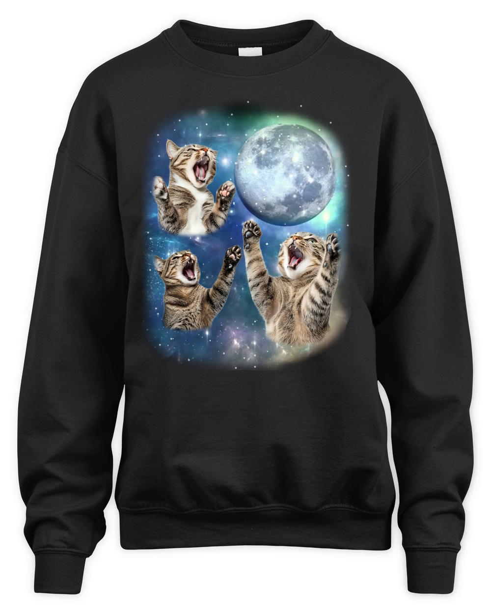 Three Tabby Cat Moon Weird Unisex Premium Crewneck Sweatshirt