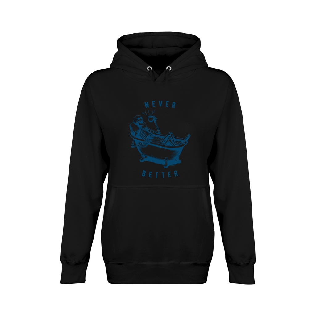 Never Better Skeleton In Bathtub L Blue Unisex Premium Pullover Hoodie