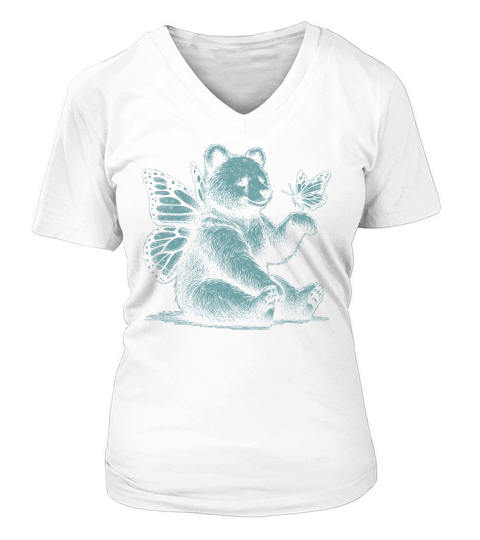 Bear With Butterfly Wings Vintage D Retro Green GR V-neck T-Shirt Woman