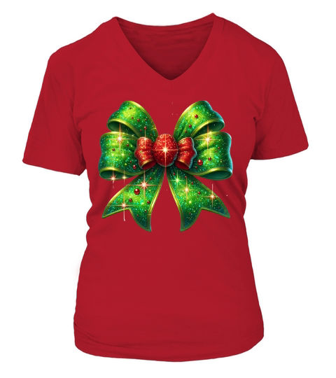 Christmas Coquette Bow 9 09 V-neck T-Shirt Woman