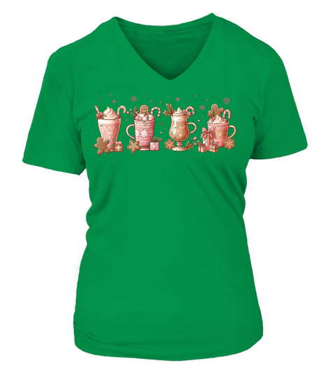 ChristmasGingerbreadCoffee Pink Retro V-neck T-Shirt Woman