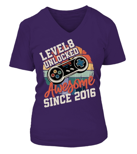 Level Unlocked 8 awesome since 2016 V-neck T-Shirt Woman