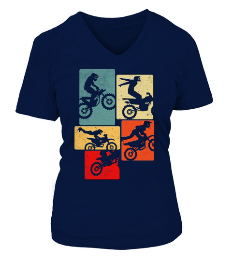 Retro with Motocross Motorcycle V-neck T-Shirt Woman