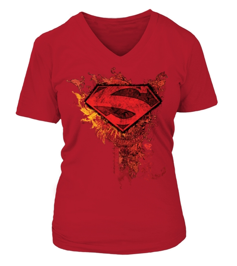 Superman S-Shield Orange Ornaments V-neck T-Shirt Woman