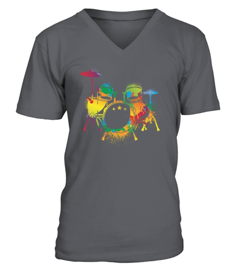 Drumming Colorful Drum Set Retro Drummer V-Neck T-shirt