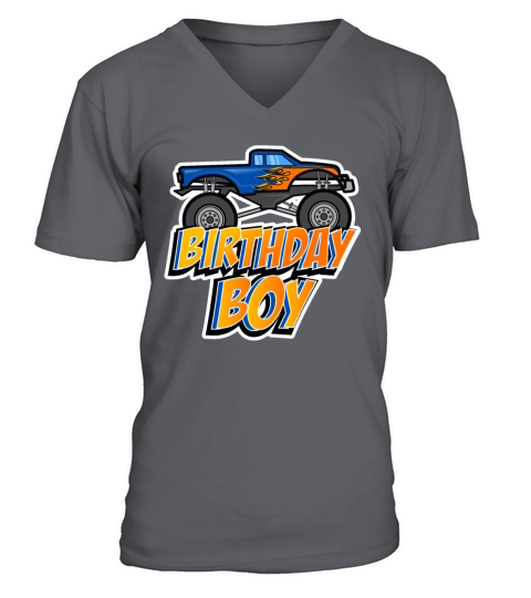 Kids Birthday Boy Monster Truck Crushing design V-Neck T-shirt