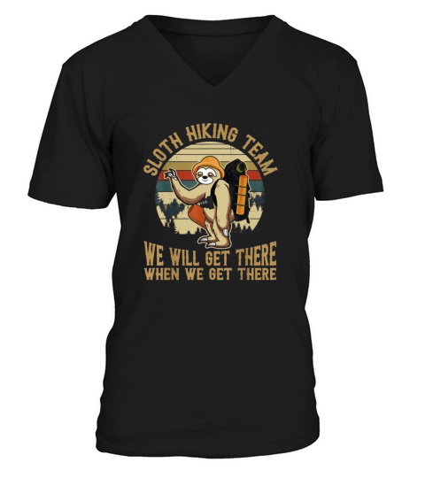 Sloth Hiking Team We Will Get There Funny Vintage V-Neck T-shirt