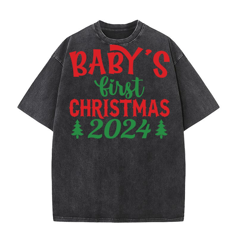 Babys first Christmas 2024 Washed T-Shirt