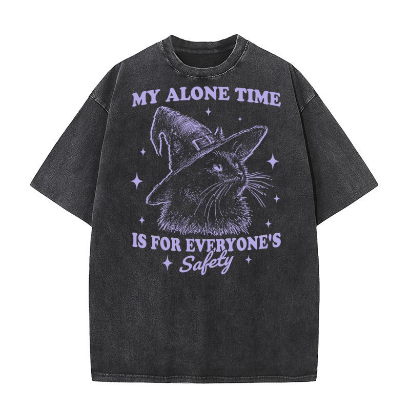 Cat Witch Hat Halloween D Violet Washed T-Shirt