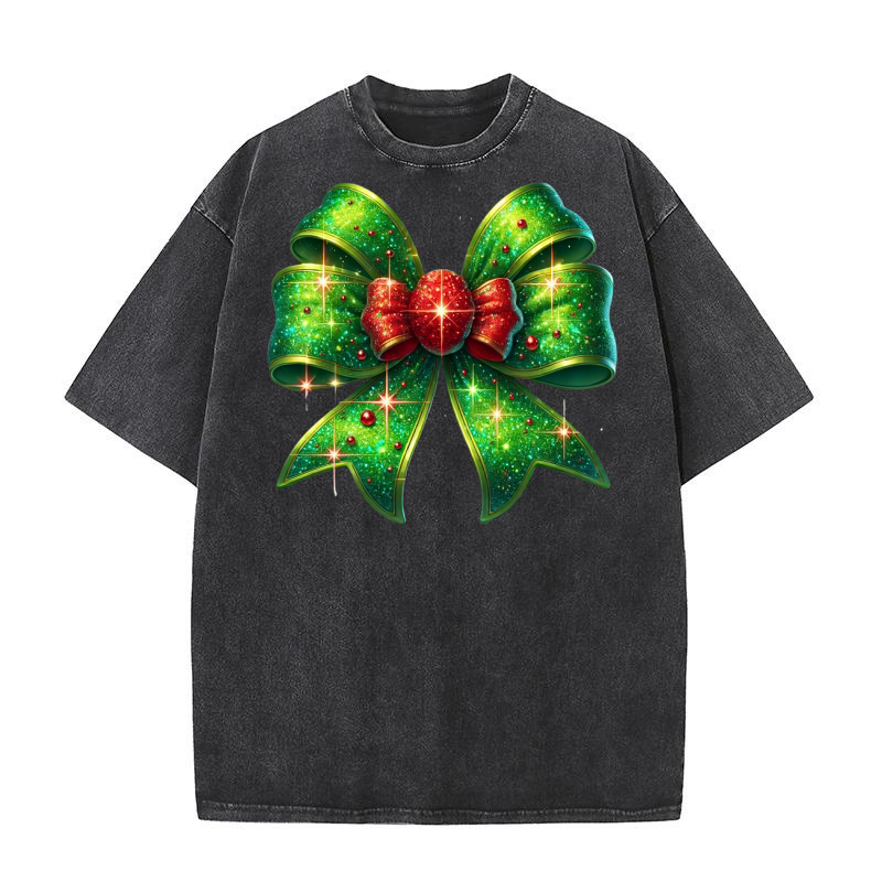 Christmas Coquette Bow 9 09 Washed T-Shirt