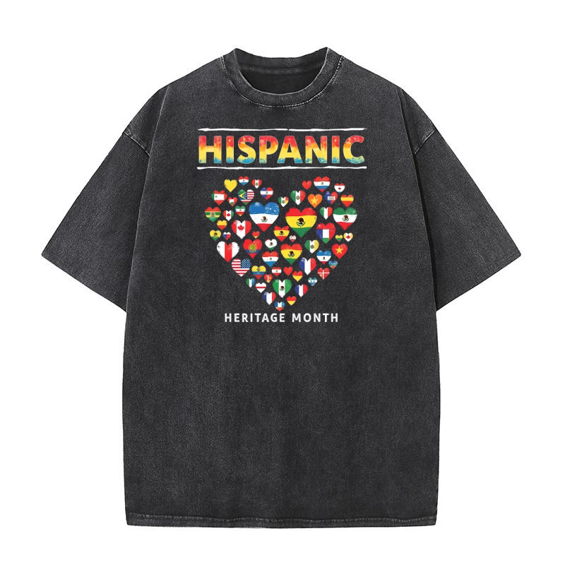 Colorful Heart of Hispanic Heritage Month Washed T-Shirt