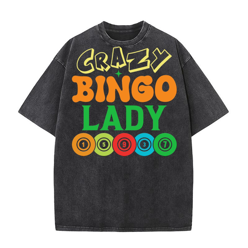 Crazy Bingo Lady 03 Washed T-Shirt