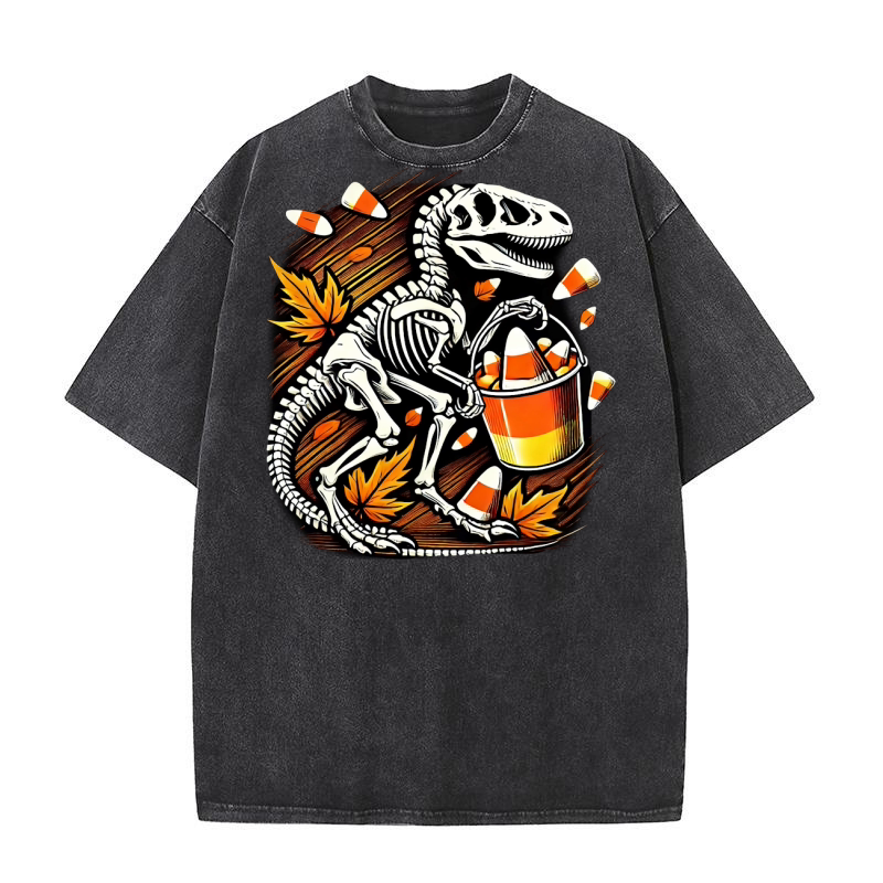 Halloween Dinosaur Skeleton 02 Washed T-Shirt