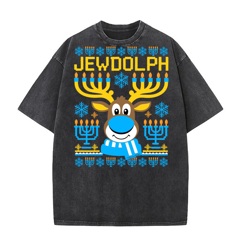 Jewdolph Hanukkah Washed T-Shirt