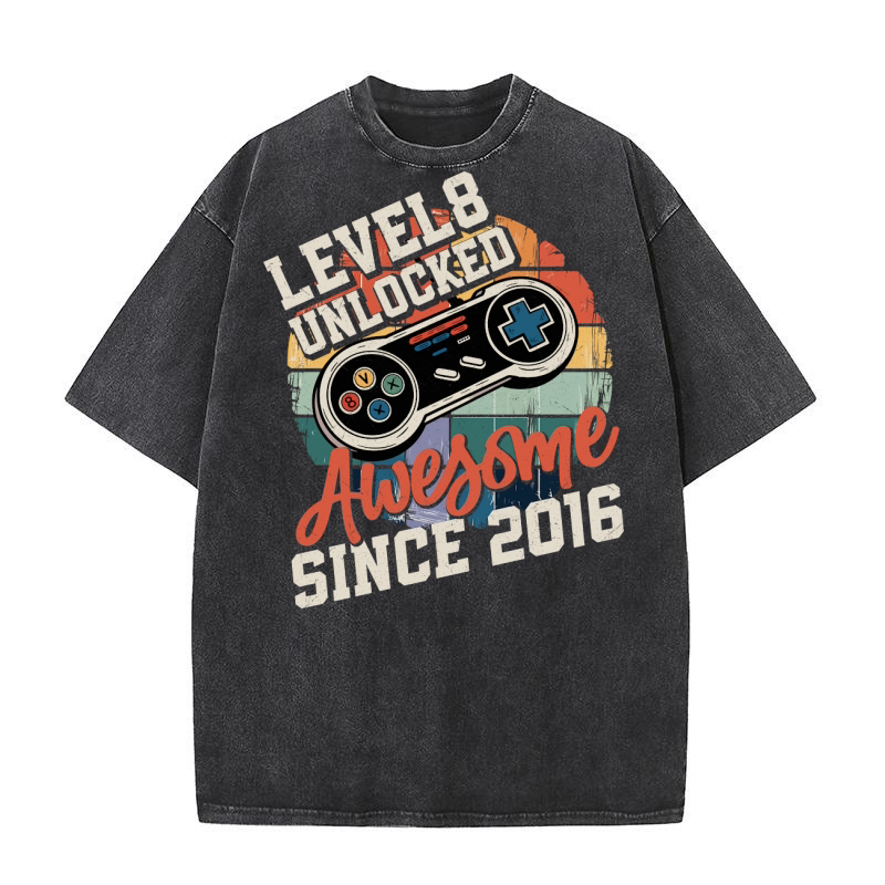 Level Unlocked 8 awesome since 2016 Washed T-Shirt