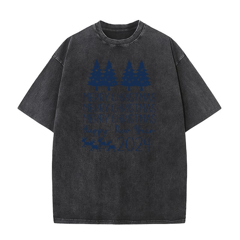 Merry Christmas Happy New Year 2024 Washed T-Shirt