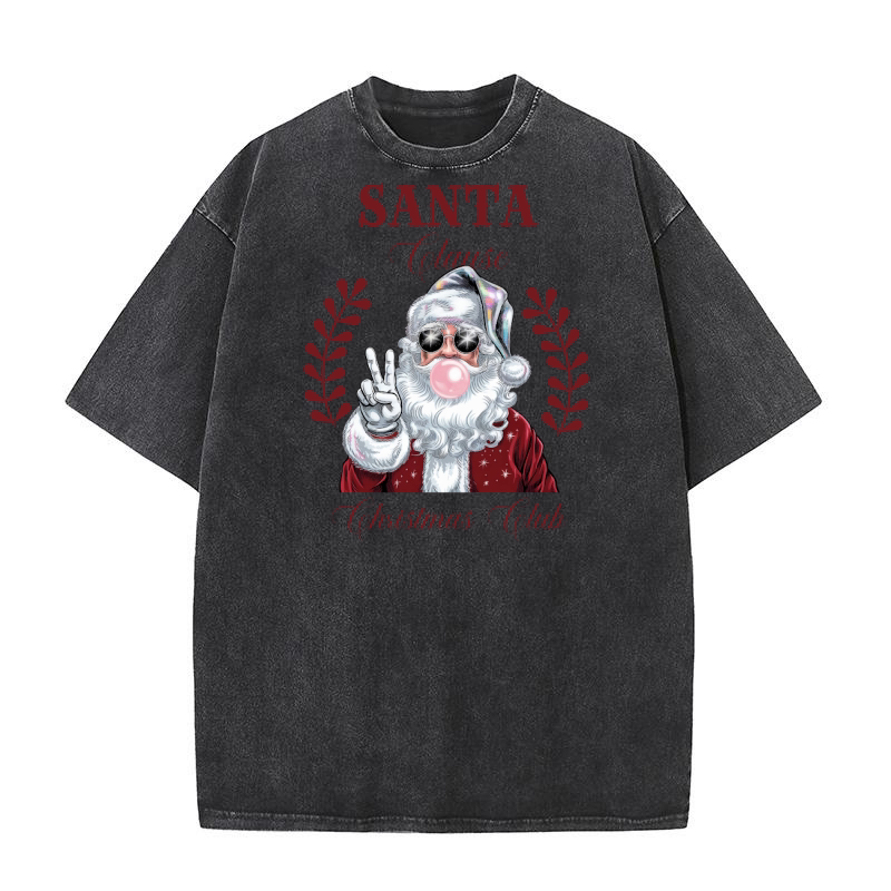 Santa Clause Christmas Club blowing bubble Washed T-Shirt