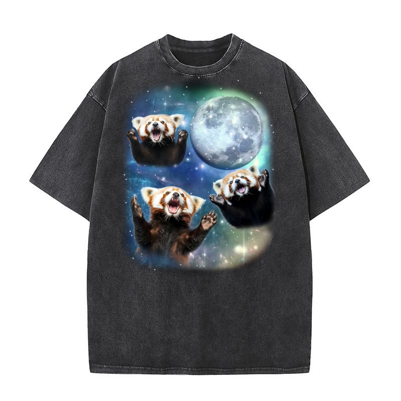 Three Red Panda Moon Weird Washed T-Shirt