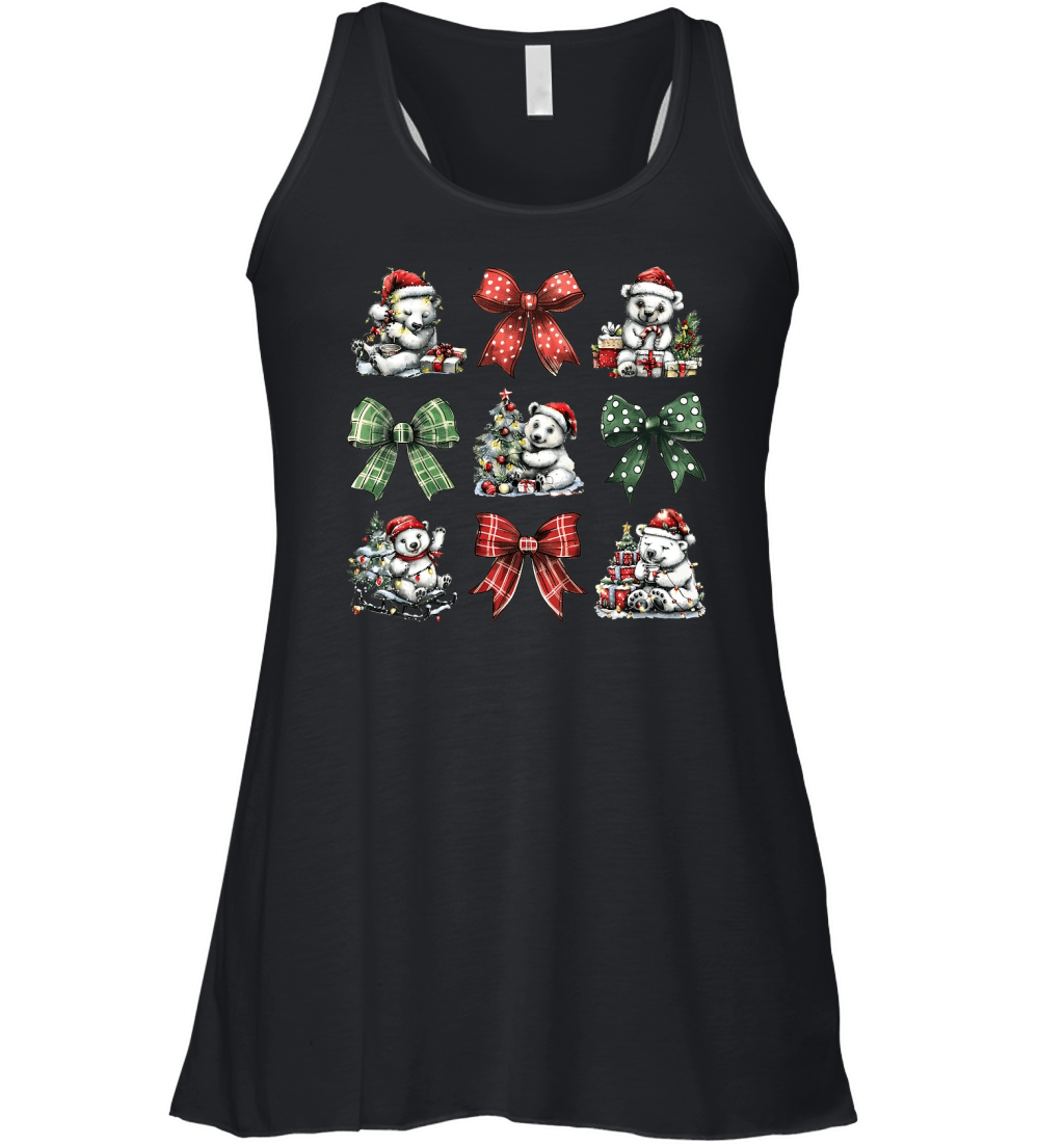 Christmas Coquette Bow Polar Bear 2 Women's Flowy Tank Top