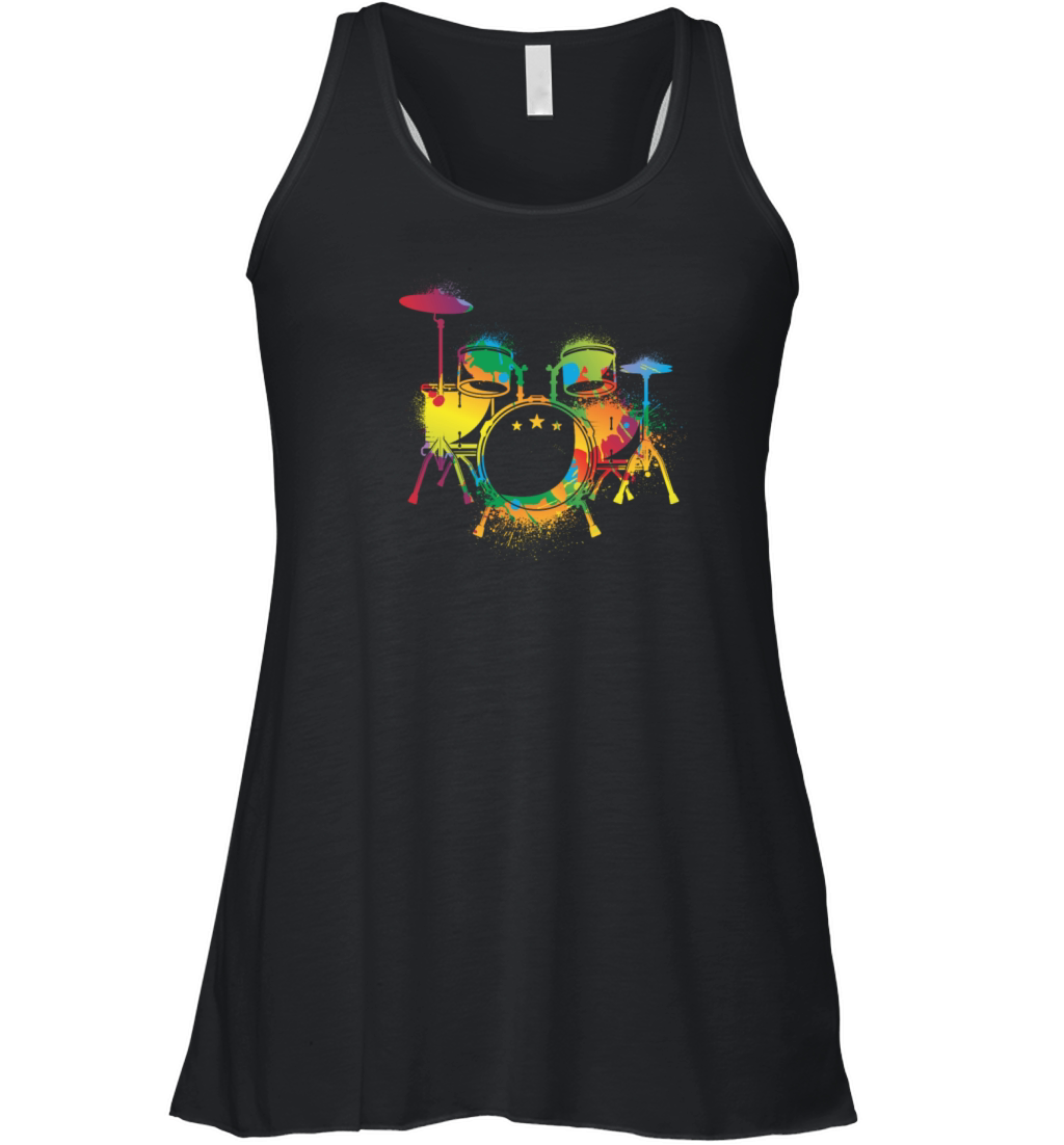 Drumming Colorful Drum Set Retro Drummer Women's Flowy Tank Top