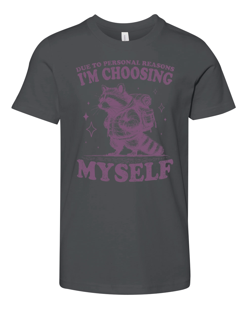 Im Choosing Myself Raccoon L Purple Youth Unisex Jersey Tee