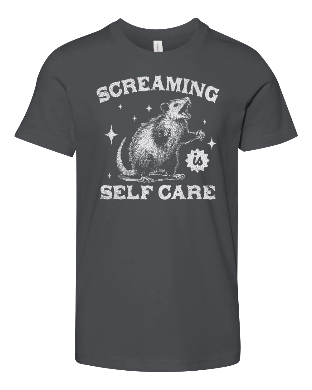 Screaming Is Self Care Possum D White GR Youth Unisex Jersey Tee