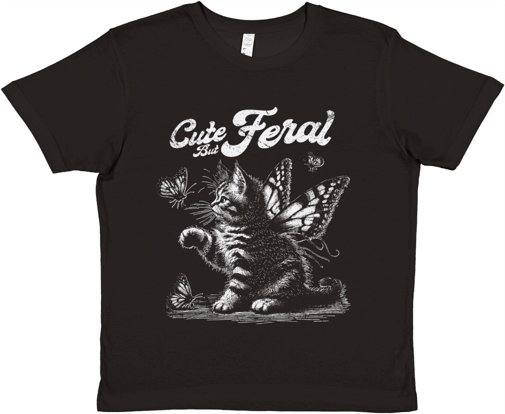 Kitty Cat with Butterfly Wings D White GR Premium Kids Crewneck T-shirt