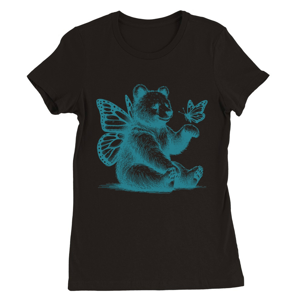 Bear With Butterfly Wings Vintage L Green Premium Womens Crewneck T-shirt