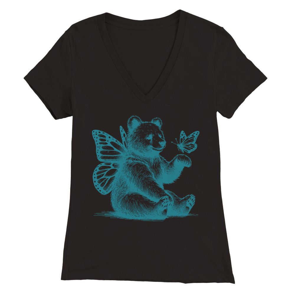 Bear With Butterfly Wings Vintage L Green Premium Womens V-Neck T-shirt