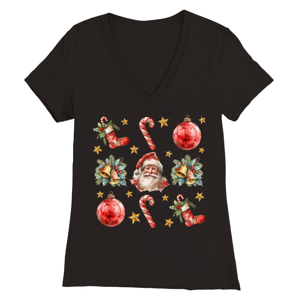 Christmas Candy Cane Santa 02 Premium Womens V-Neck T-shirt