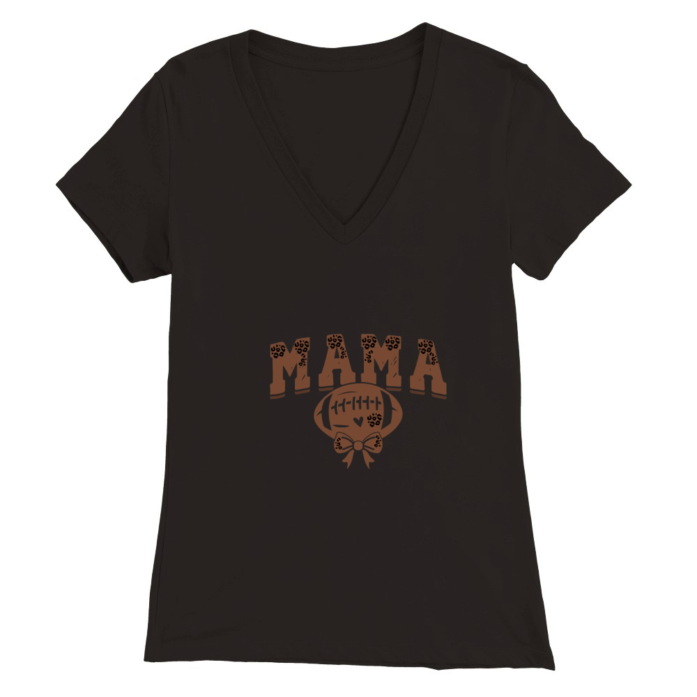 Lightning Bolt Distressed Football Mama Premium Womens V-Neck T-shirt