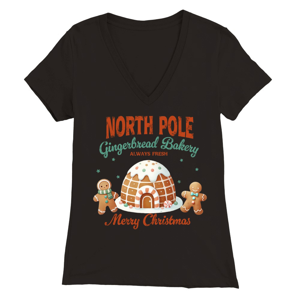 North Pole Gingerbread Bakery Always fresh merry christmas Premium Womens V-Neck T-shirt