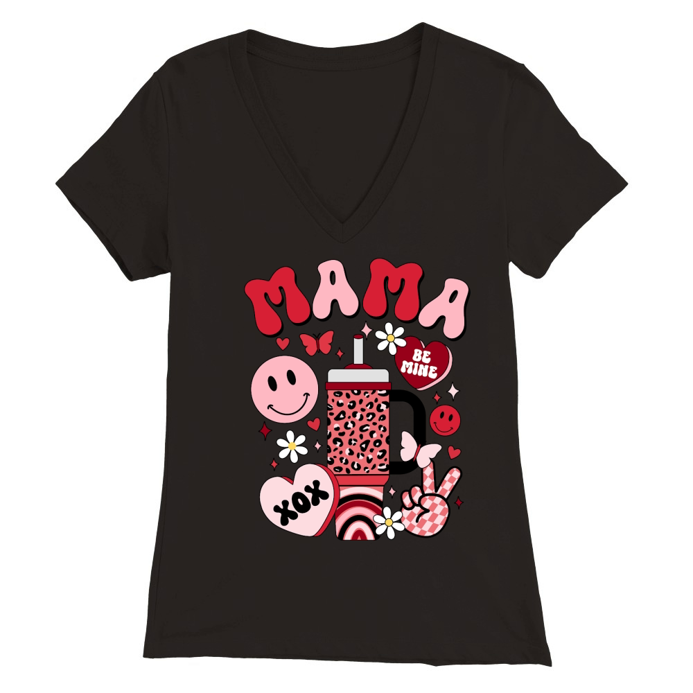 Retro Valentine Mama Premium Womens V-Neck T-shirt