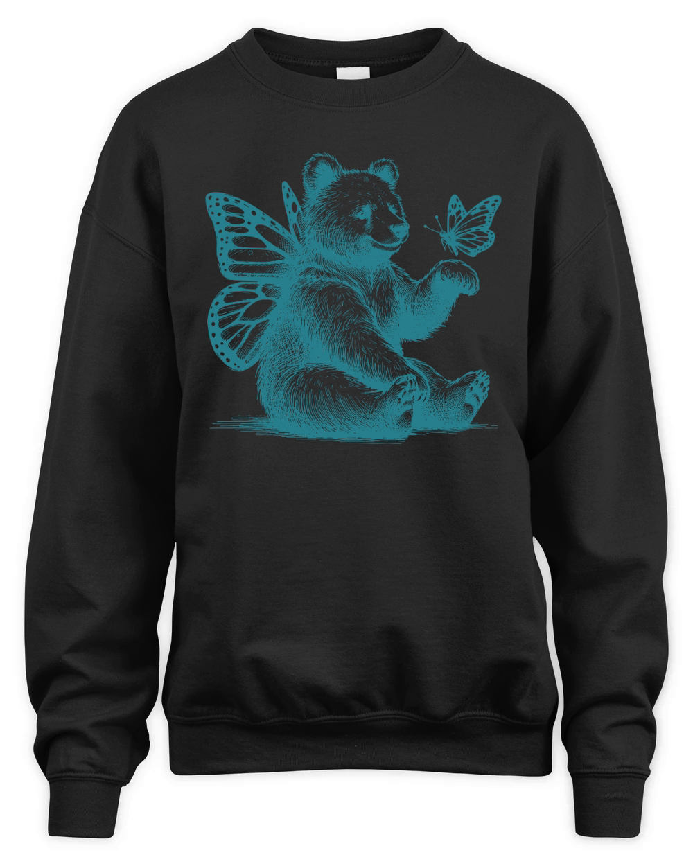 Bear With Butterfly Wings Vintage L Green Unisex Premium Crewneck Sweatshirt