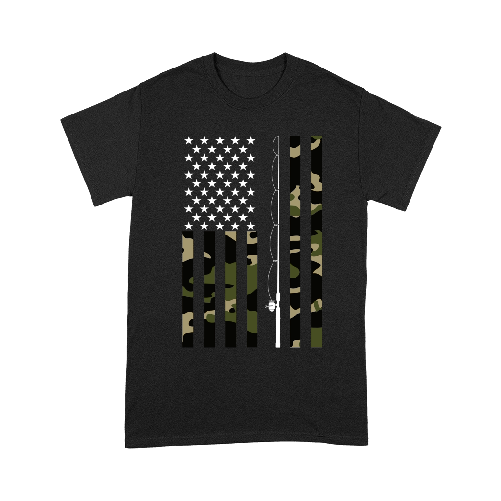 Camo US Flag Fisherman Vintage Fishing Patriotic Angler Unisex T-Shirt