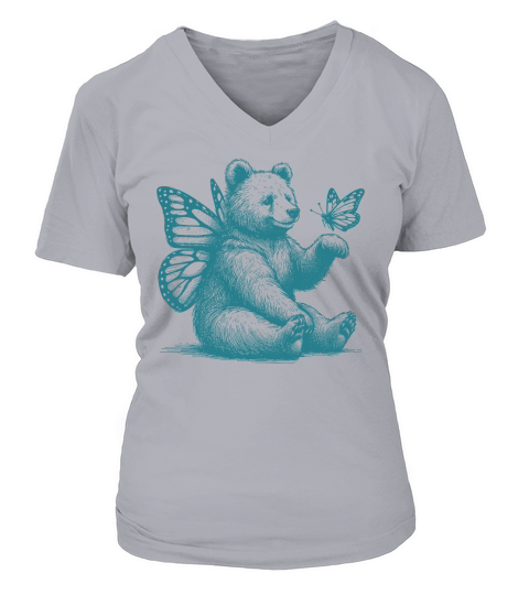 Bear With Butterfly Wings Vintage L Green V-neck T-Shirt Woman
