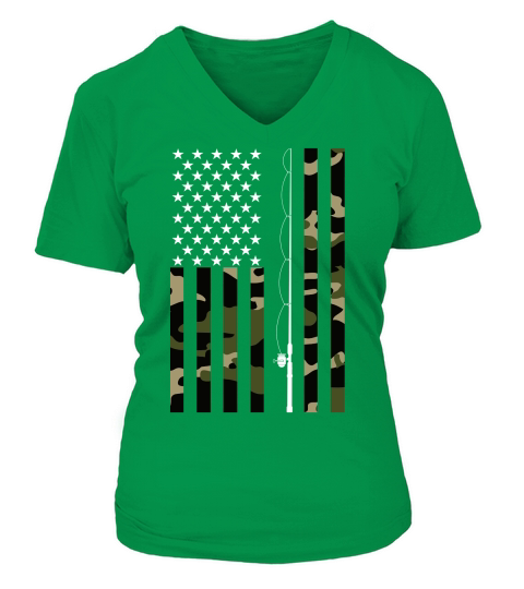 Camo US Flag Fisherman Vintage Fishing Patriotic Angler V-neck T-Shirt Woman
